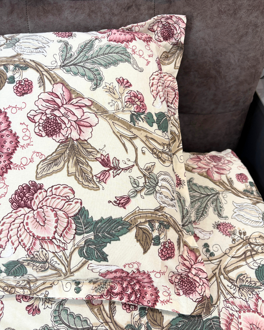 Ivory & Rose Pink Floral Premium King Fitted Bedsheet With 2 Pillow Covers HOME SAARTHI