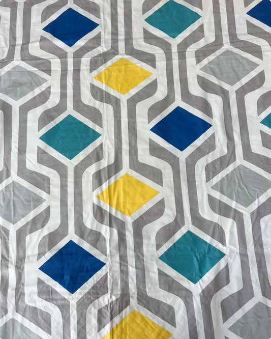 Premium 5 Piece Geometric Print Bedsheet Set - Grey & Yellow - Quilted Pillow & Cushion Covers HOME SAARTHI