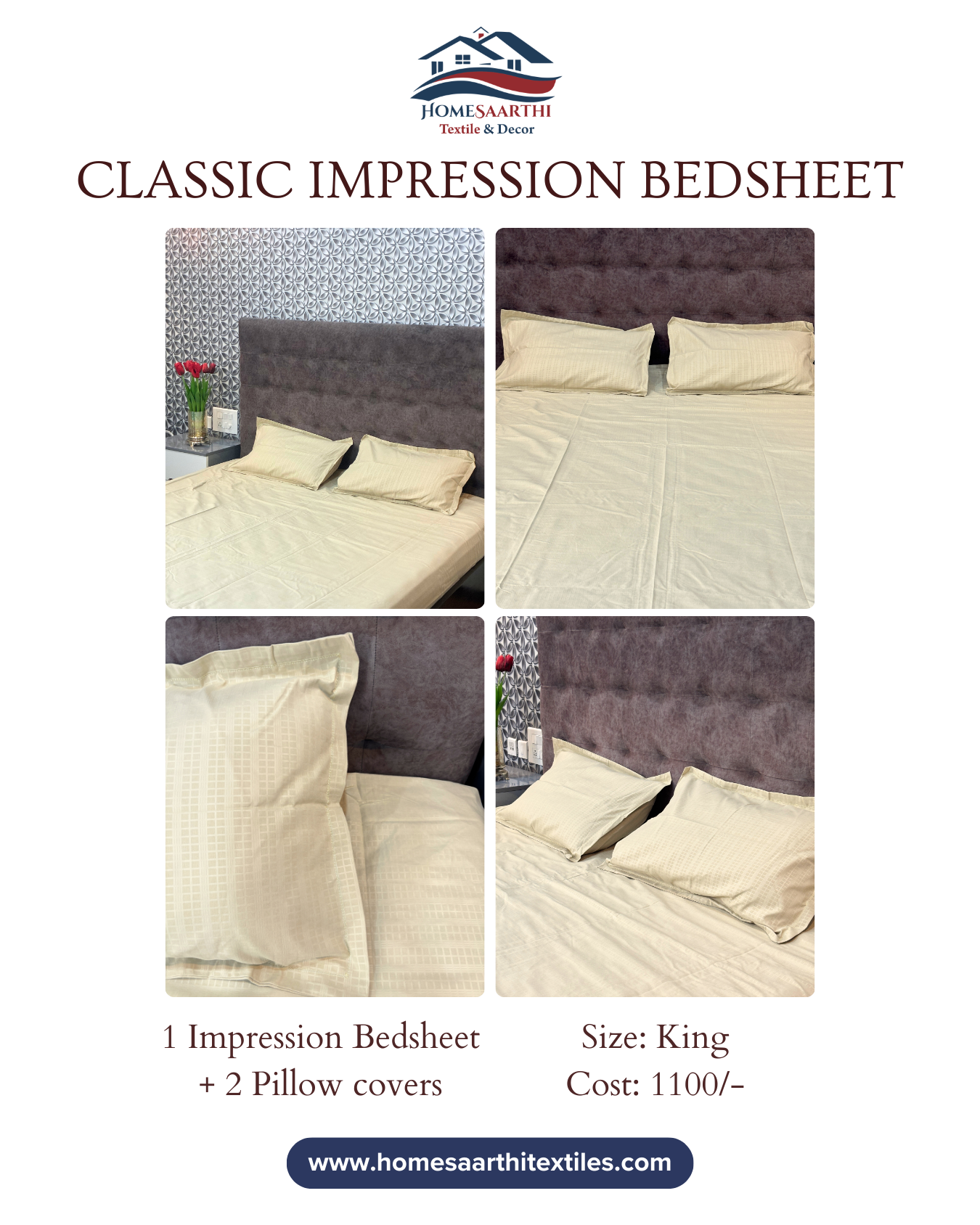 Cream Beige Geometric Impression Classic King Impression Bedsheets HOME SAARTHI