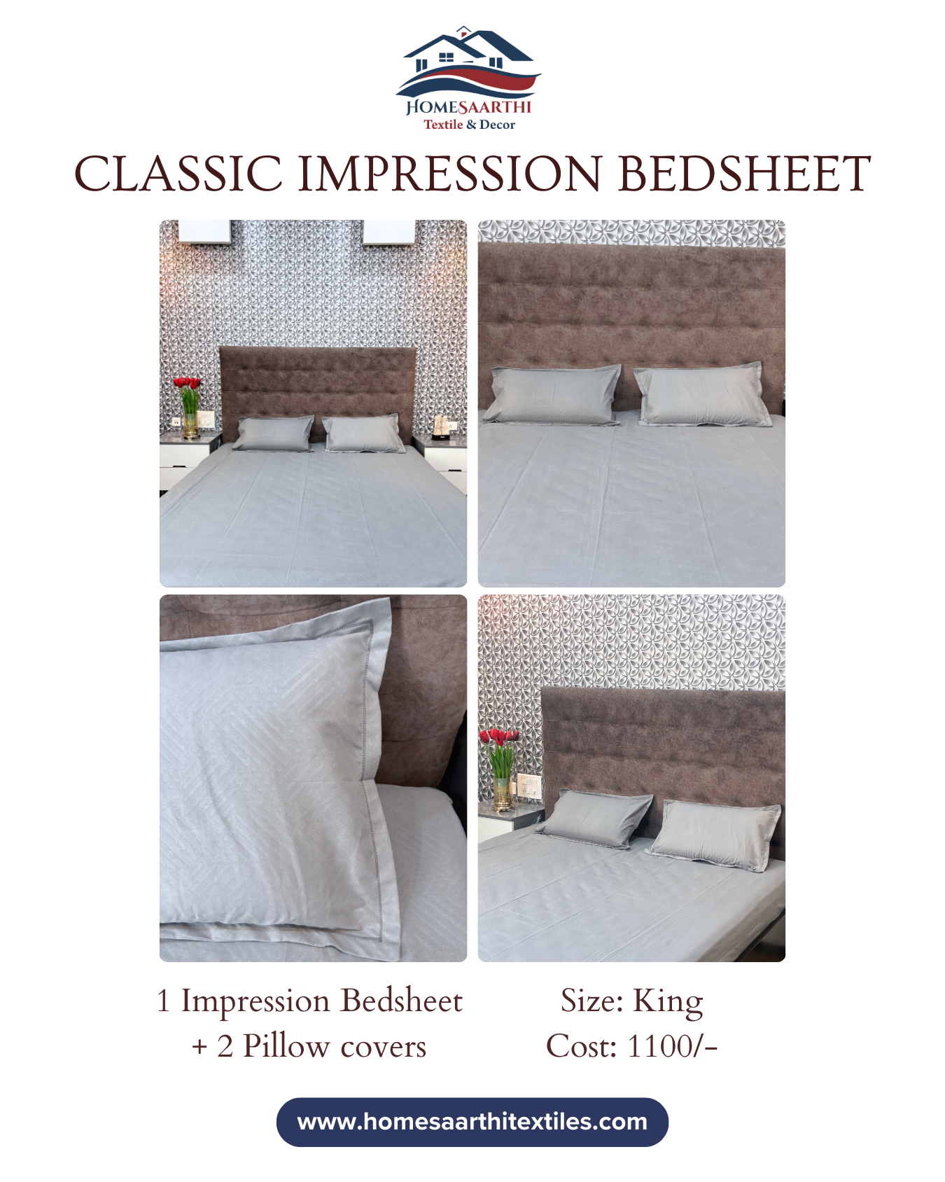 Steel Grey Geometric Impression Classic King Impression Bedsheets HOME SAARTHI