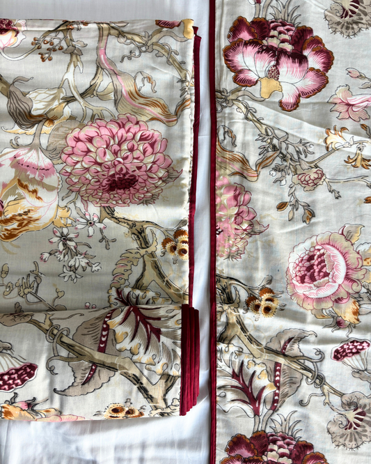 Vintage Blush Pink Floral 3 Layered Mul-Mul Fabric Pure Cotton Dohar HOME SAARTHI