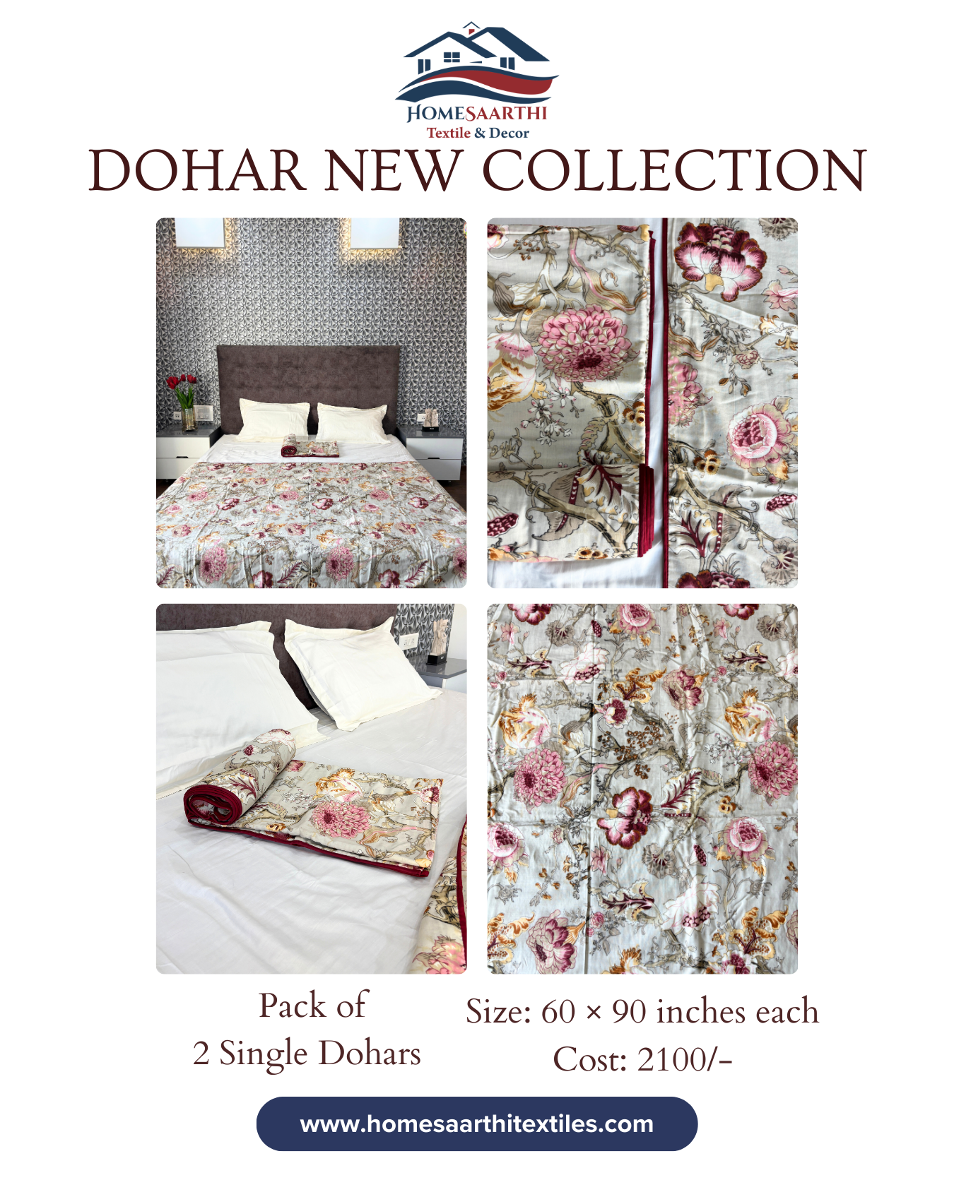 Vintage Blush Pink Floral 3 Layered Mul-Mul Fabric Pure Cotton Dohar HOME SAARTHI