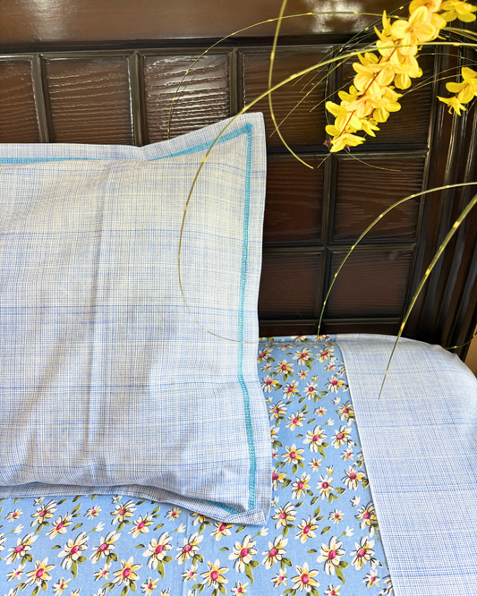 Sky Blue Floral Pinteresty Double Size Cotton Bedsheet HOME SAARTHI