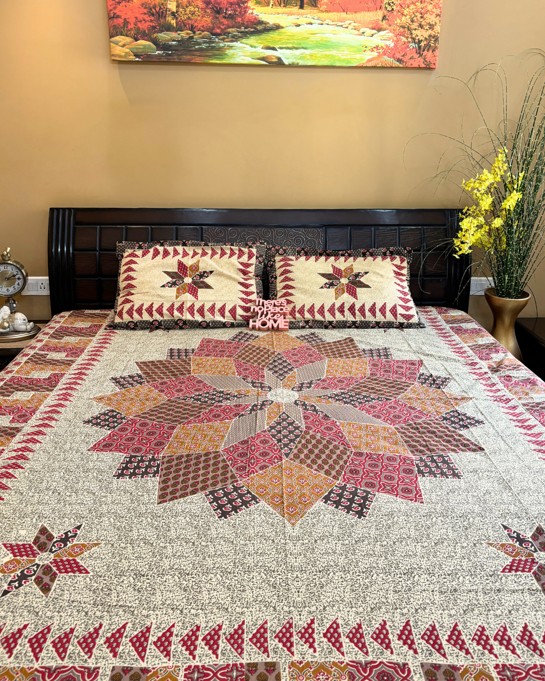 Multicolor Geometric Star Patchwork Double Size Cotton Bedsheet HOME SAARTHI