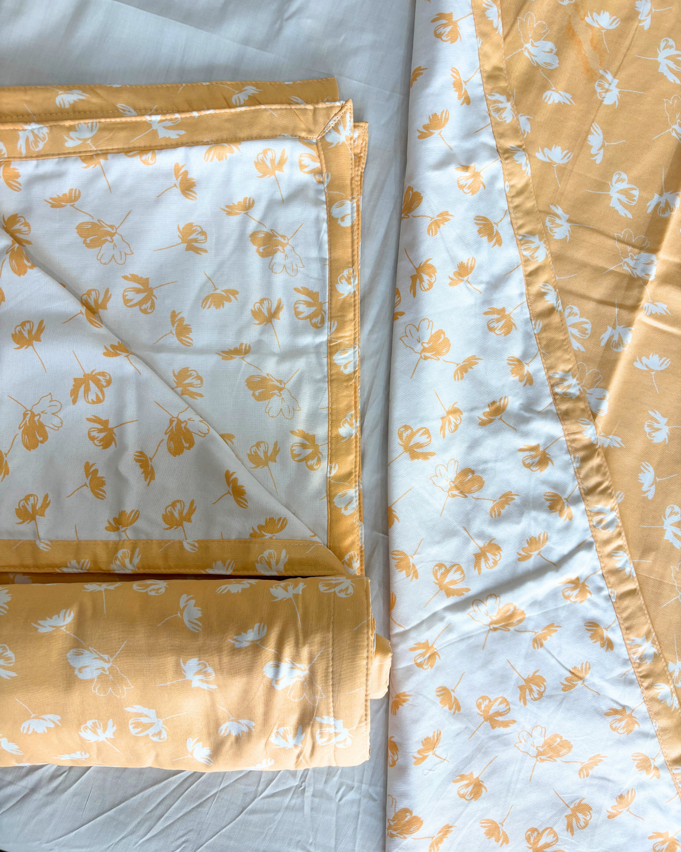 Orange & Off White Floral Print 3 Layered Mul-Mul Fabric Pure Cotton Double Sided Dohar