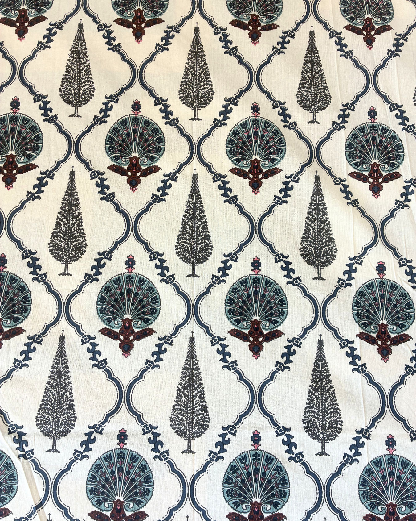 Cream, Teal Blue & Grey Floral Jaipuri Cotton King Bedsheet With 2 Pillow Covers HOME SAARTHI