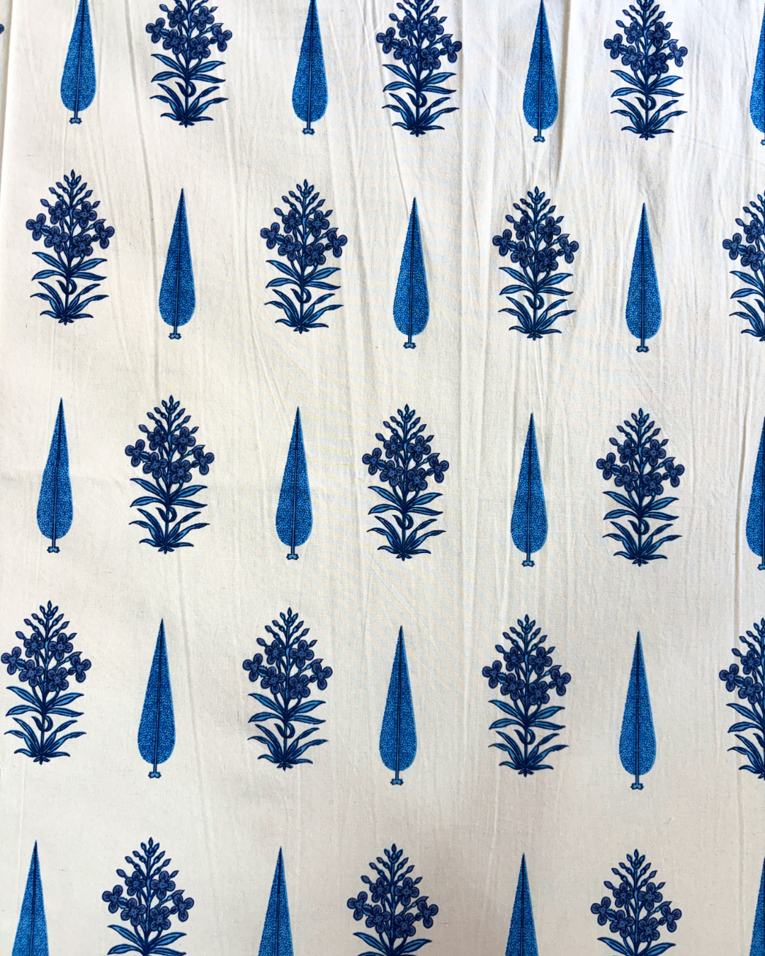 Blue and White Block Print Cypress Floral King Size Cotton Bedsheet HOME SAARTHI