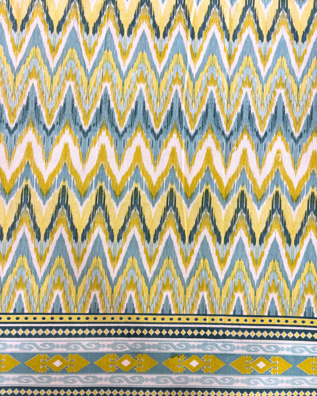 Yellow and Teal Chevron Ikat Geometric King Size Cotton Bedsheet HOME SAARTHI