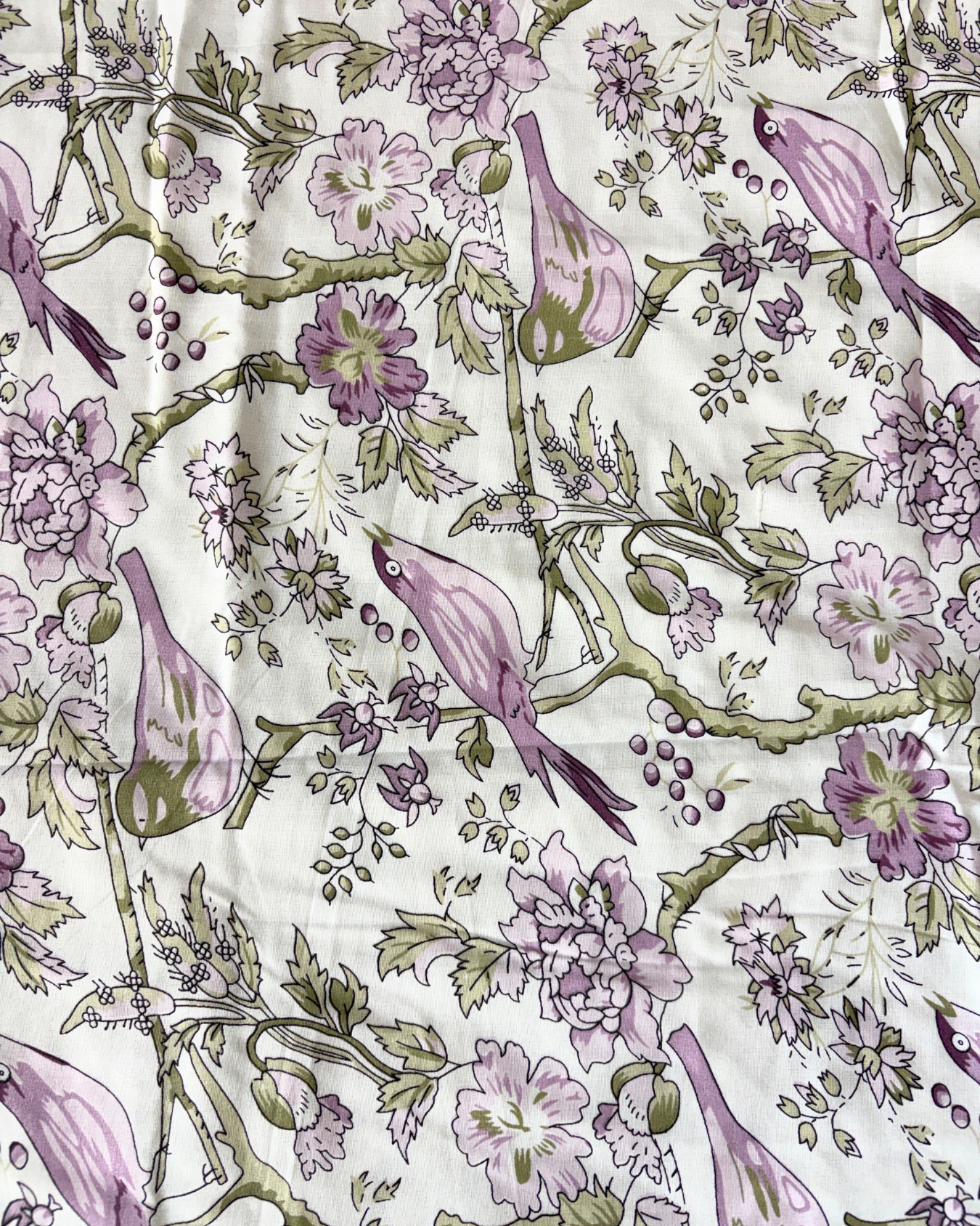 White & Lavender Floral Bird Print 3 Layered Mul-Mul Fabric Pure Cotton Dohar