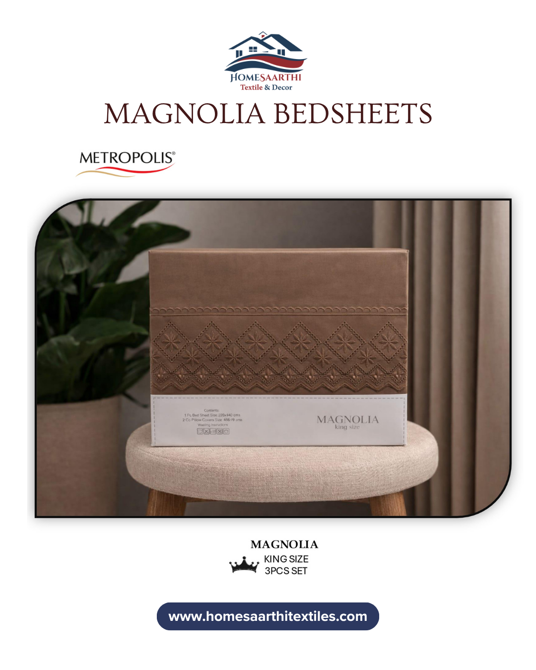 Brown Solid Geometric Laced King Size Magnolia Premium Bedsheet HOME SAARTHI
