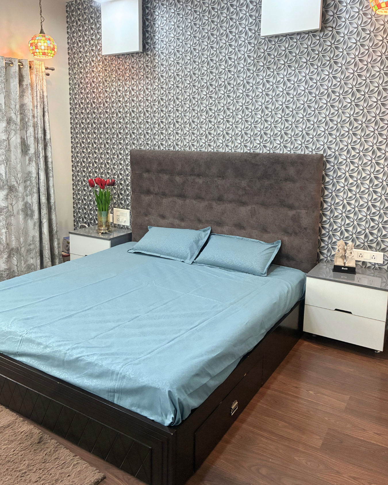 Pastel Blue Floral Classic King Impression Bedsheets HOME SAARTHI