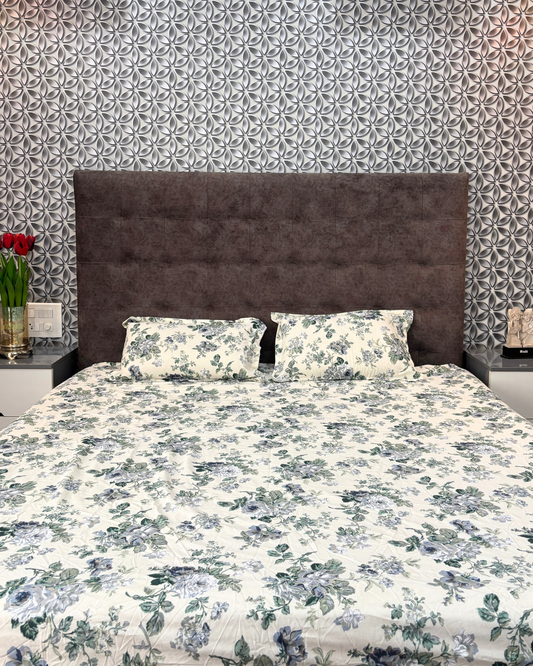 Blue & Green Floral Premium King Fitted Bedsheet With 2 Pillow Covers