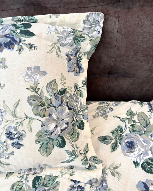 Blue & Green Floral Premium King Fitted Bedsheet With 2 Pillow Covers