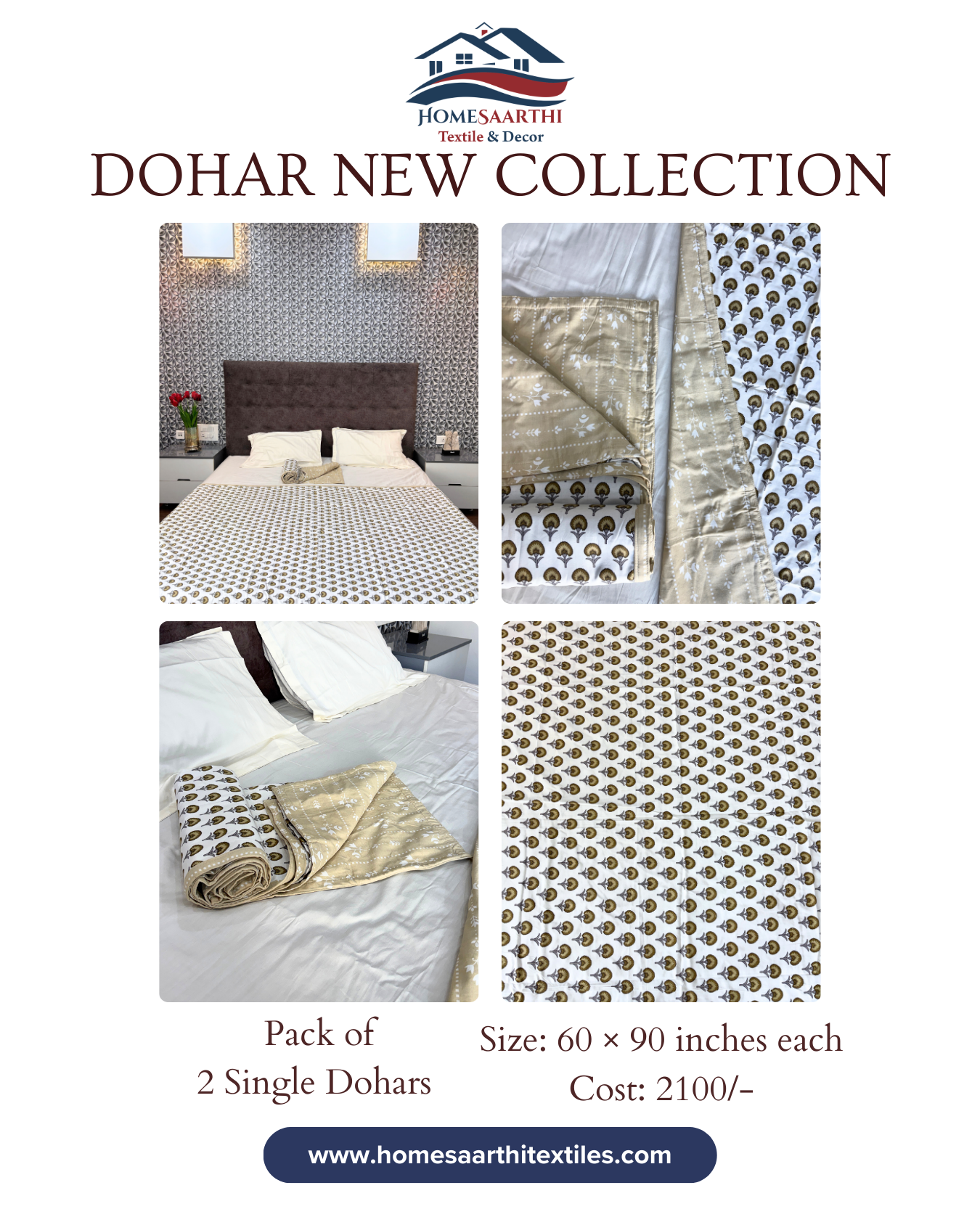 Beige & White Traditional Buta Print 3 Layered Mul-Mul Fabric Pure Cotton Double Sided Dohar HOME SAARTHI