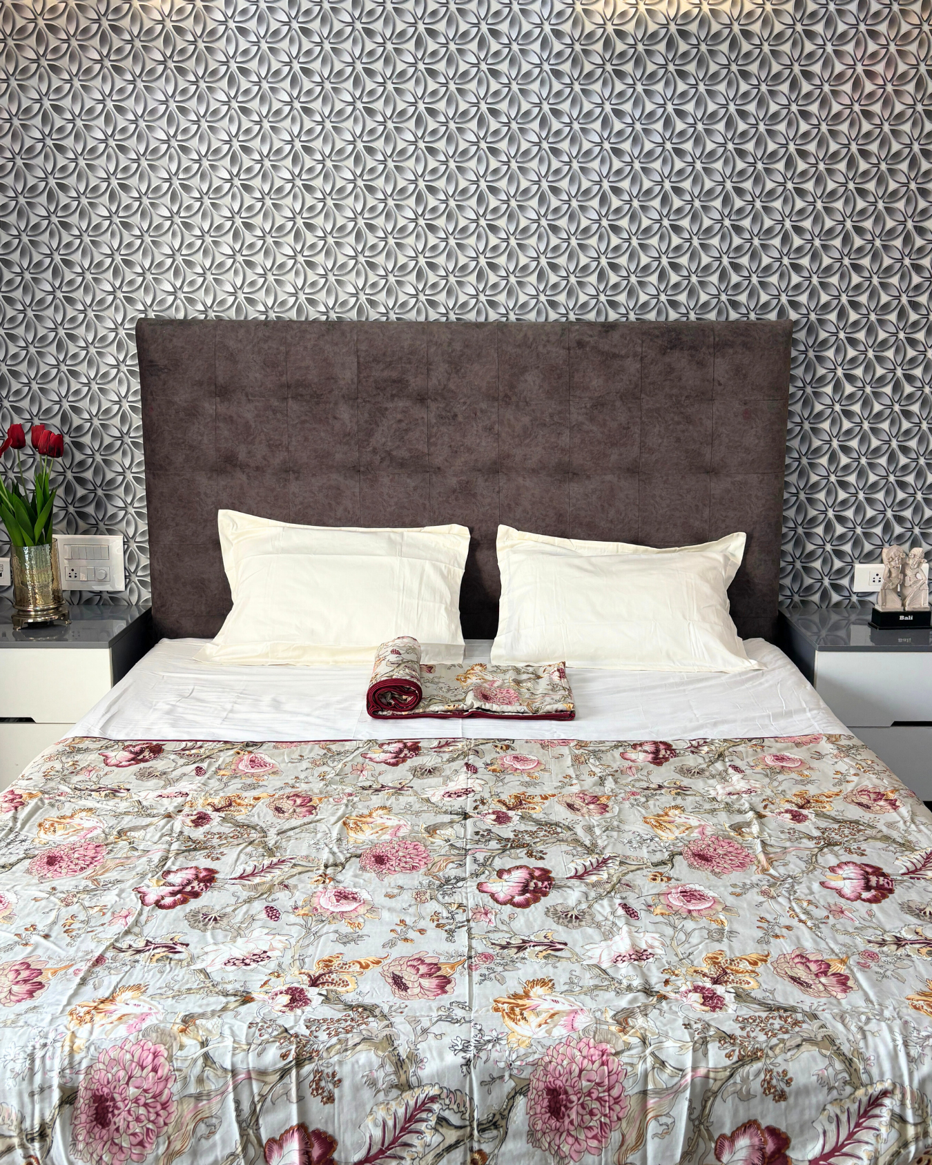 Vintage Blush Pink Floral 3 Layered Mul-Mul Fabric Pure Cotton Dohar