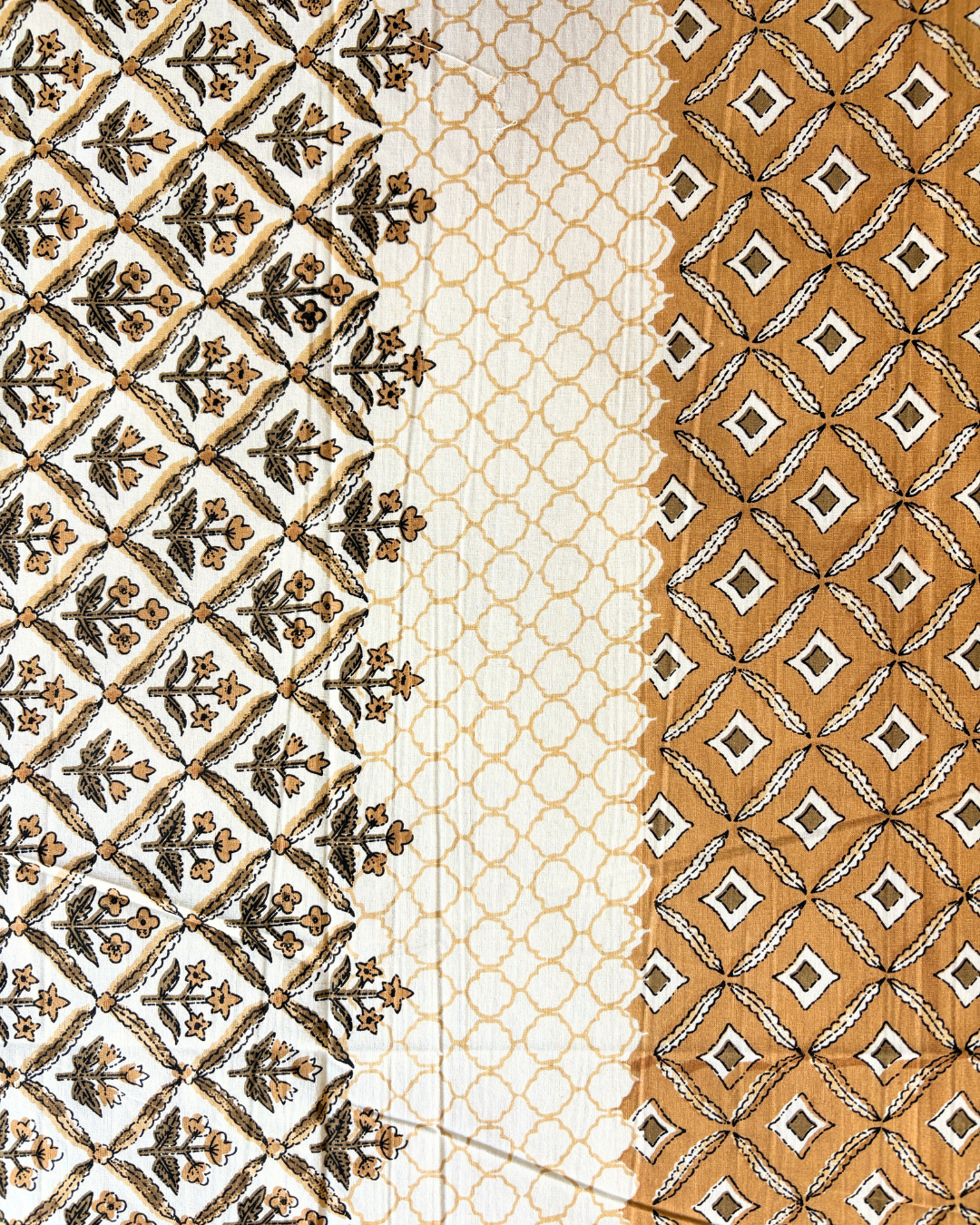 Mustard and Cream Geometric Block Print Double Size Cotton Bedsheet HOME SAARTHI