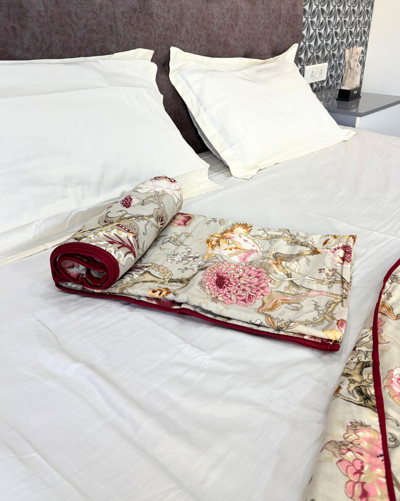 Vintage Blush Pink Floral 3 Layered Mul-Mul Fabric Pure Cotton Dohar