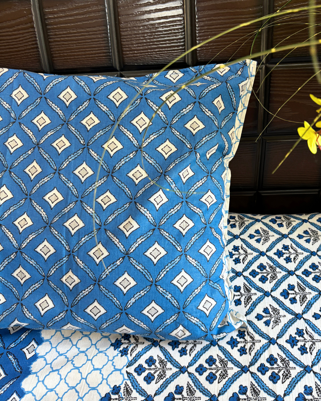 Indigo Blue Geometric Block Print Double Size Cotton Bedsheet HOME SAARTHI