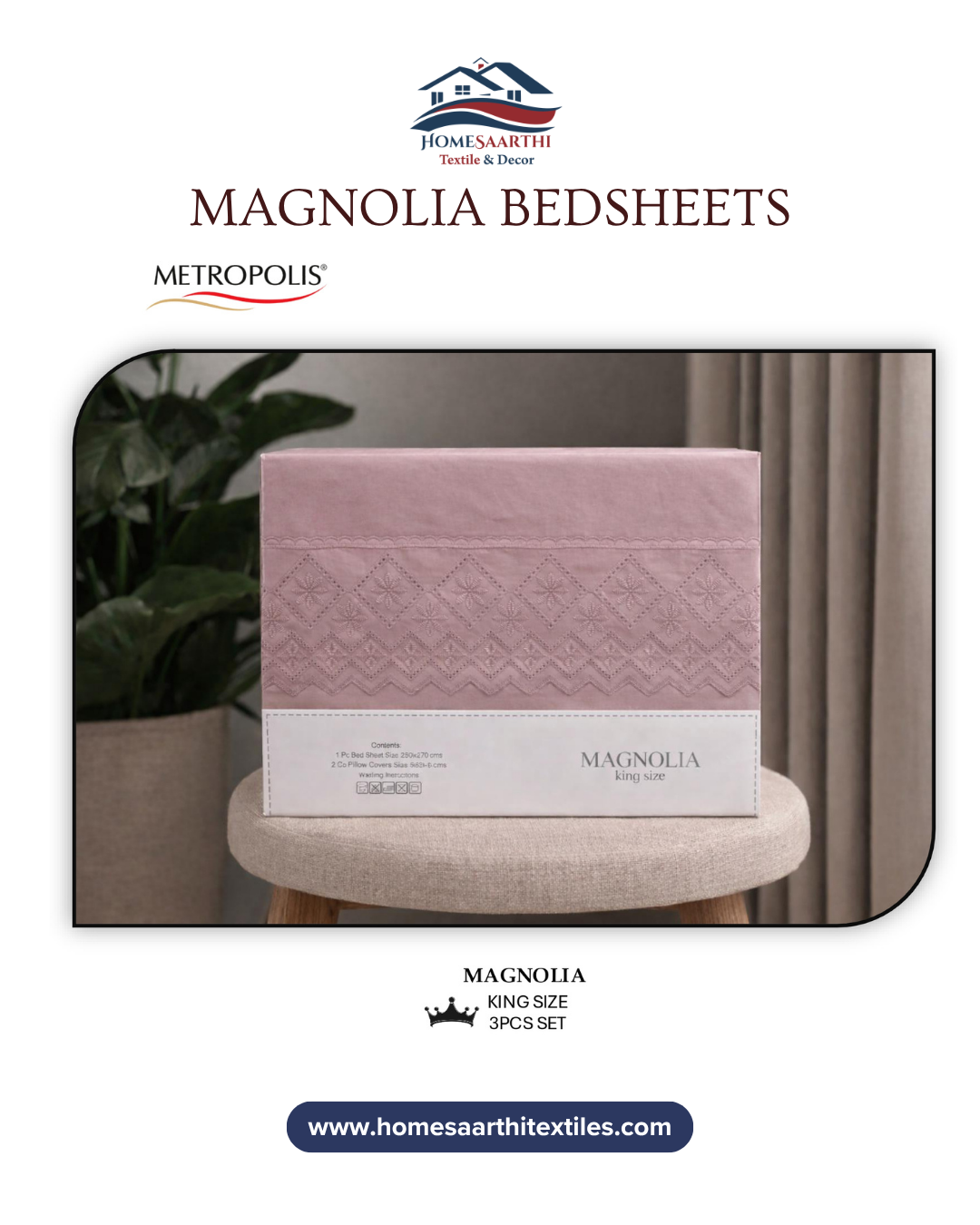 Soft Mauve Pink Geometric Laced King Size Magnolia Premium Bedsheet HOME SAARTHI