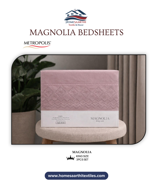 Soft Mauve Pink Geometric Laced King Size Magnolia Premium Bedsheet HOME SAARTHI