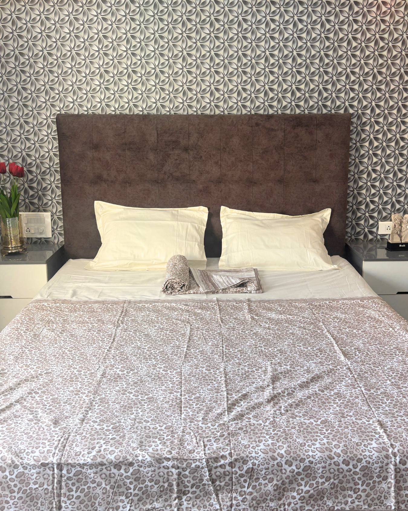 Striped & Cheetah Print 3 Layered Mul-Mul Fabric Pure Cotton Double Sided Dohar HOME SAARTHI