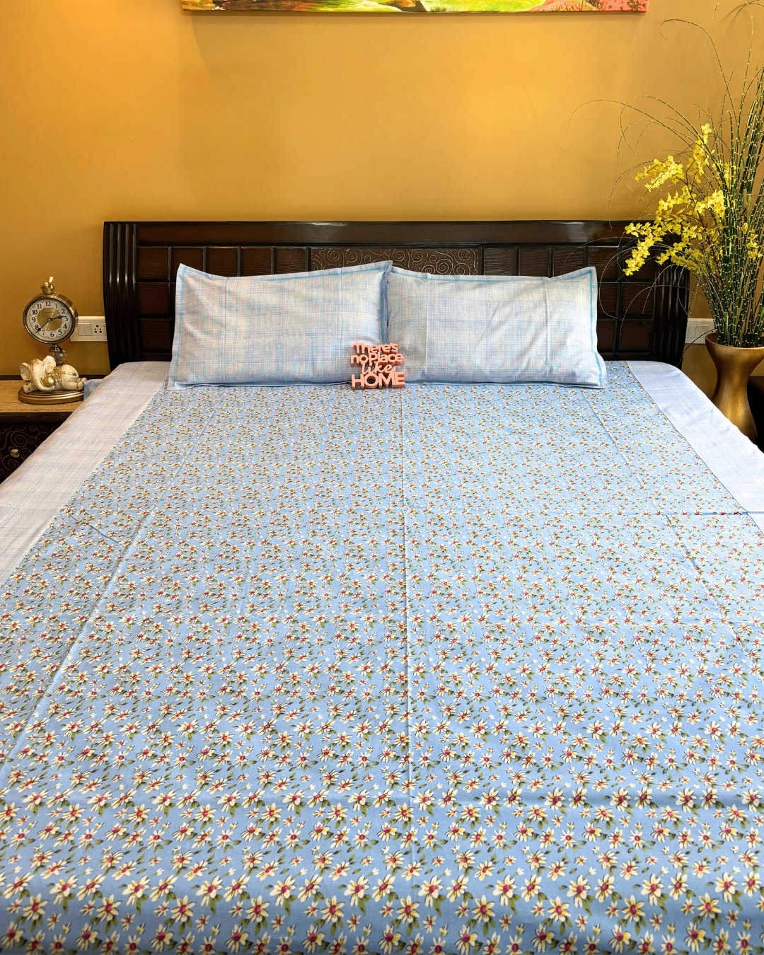 Sky Blue Floral Pinteresty Double Size Cotton Bedsheet HOME SAARTHI