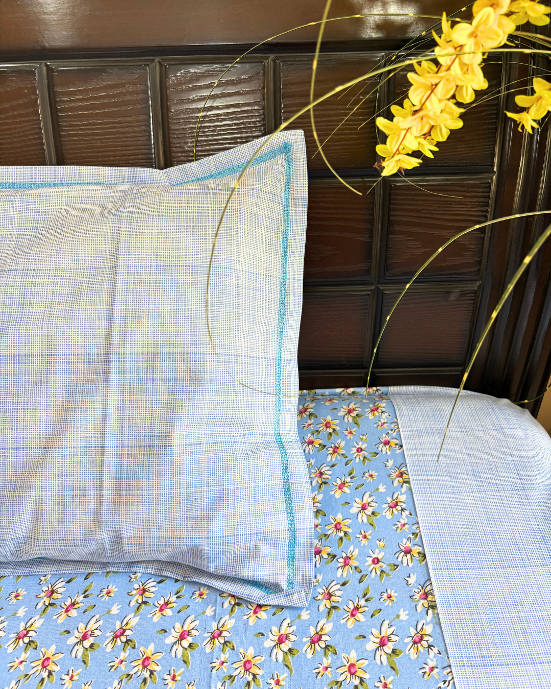 Sky Blue Floral Pinteresty Double Size Cotton Bedsheet HOME SAARTHI