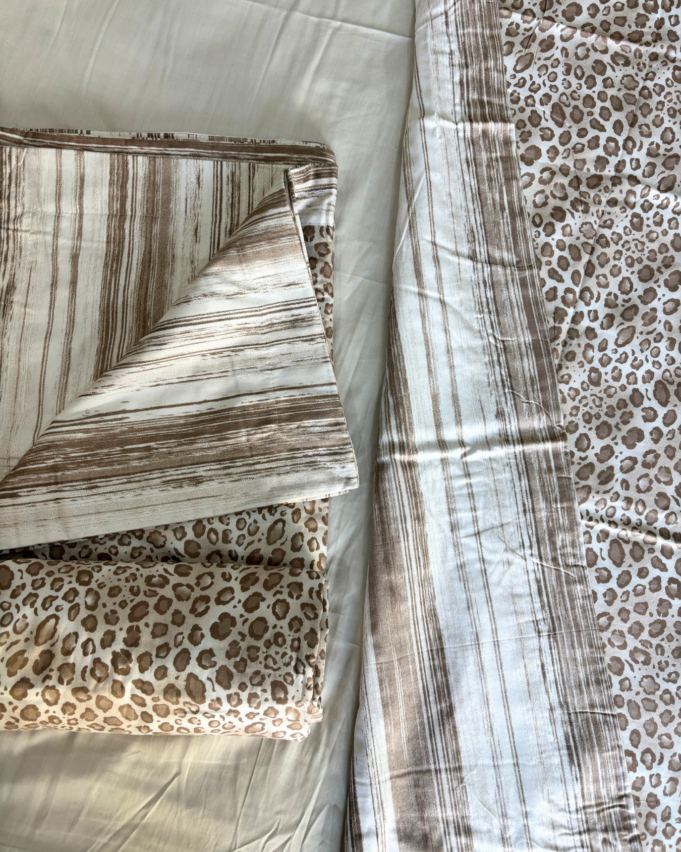 Striped & Cheetah Print 3 Layered Mul-Mul Fabric Pure Cotton Double Sided Dohar HOME SAARTHI