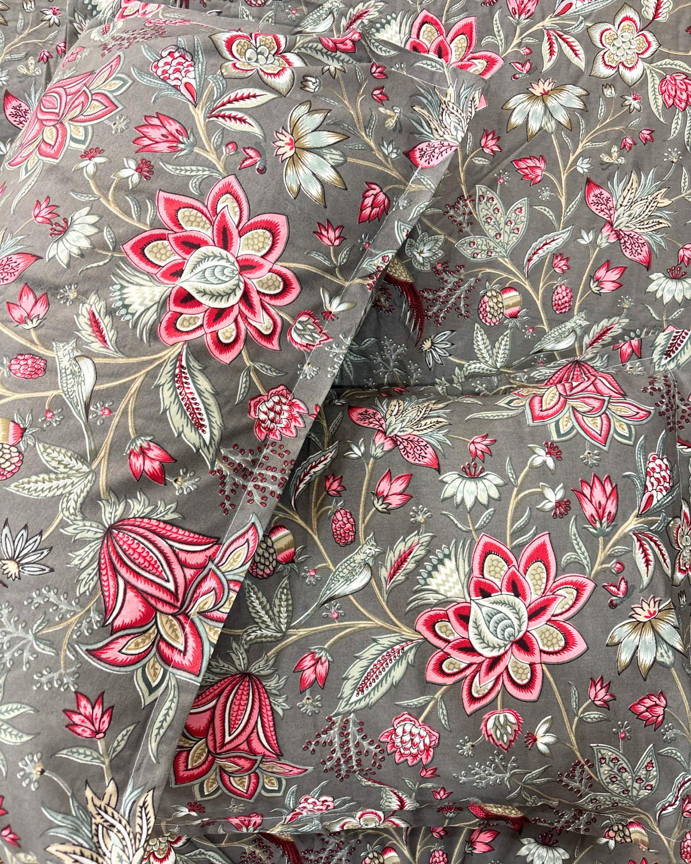 Grey & Pink Floral Premium King Fitted Bedsheet With 2 Pillow Covers HOME SAARTHI