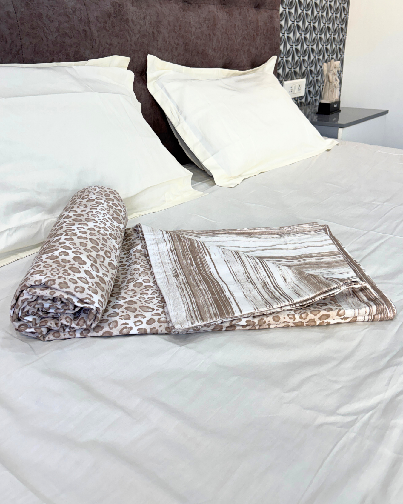 Striped & Cheetah Print 3 Layered Mul-Mul Fabric Pure Cotton Double Sided Dohar HOME SAARTHI