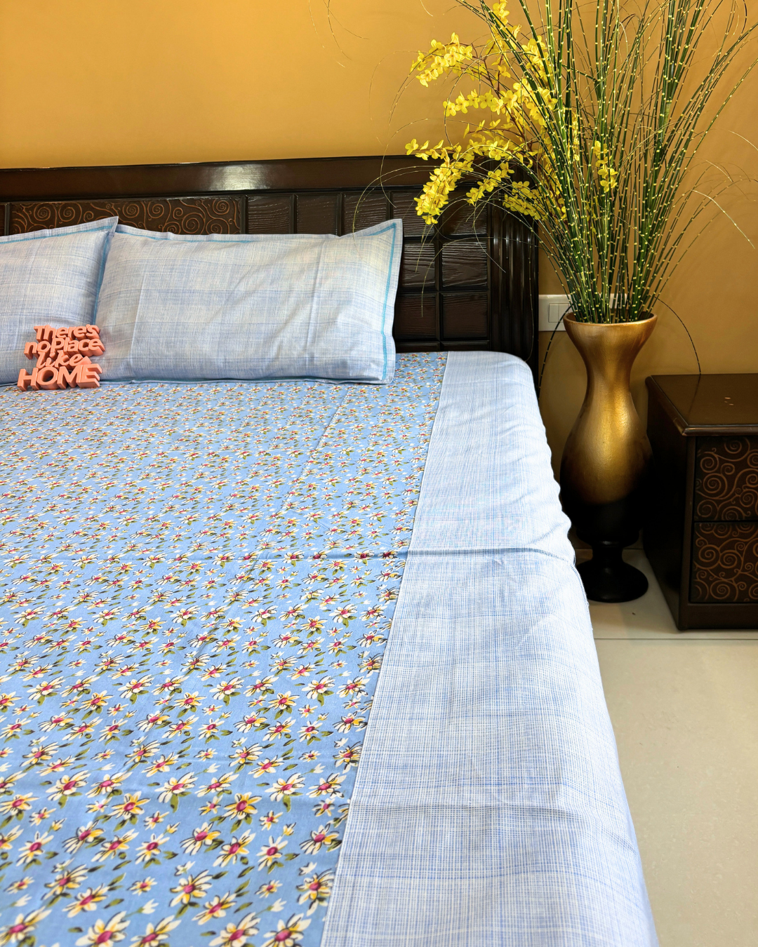 Sky Blue Floral Pinteresty Double Size Cotton Bedsheet HOME SAARTHI