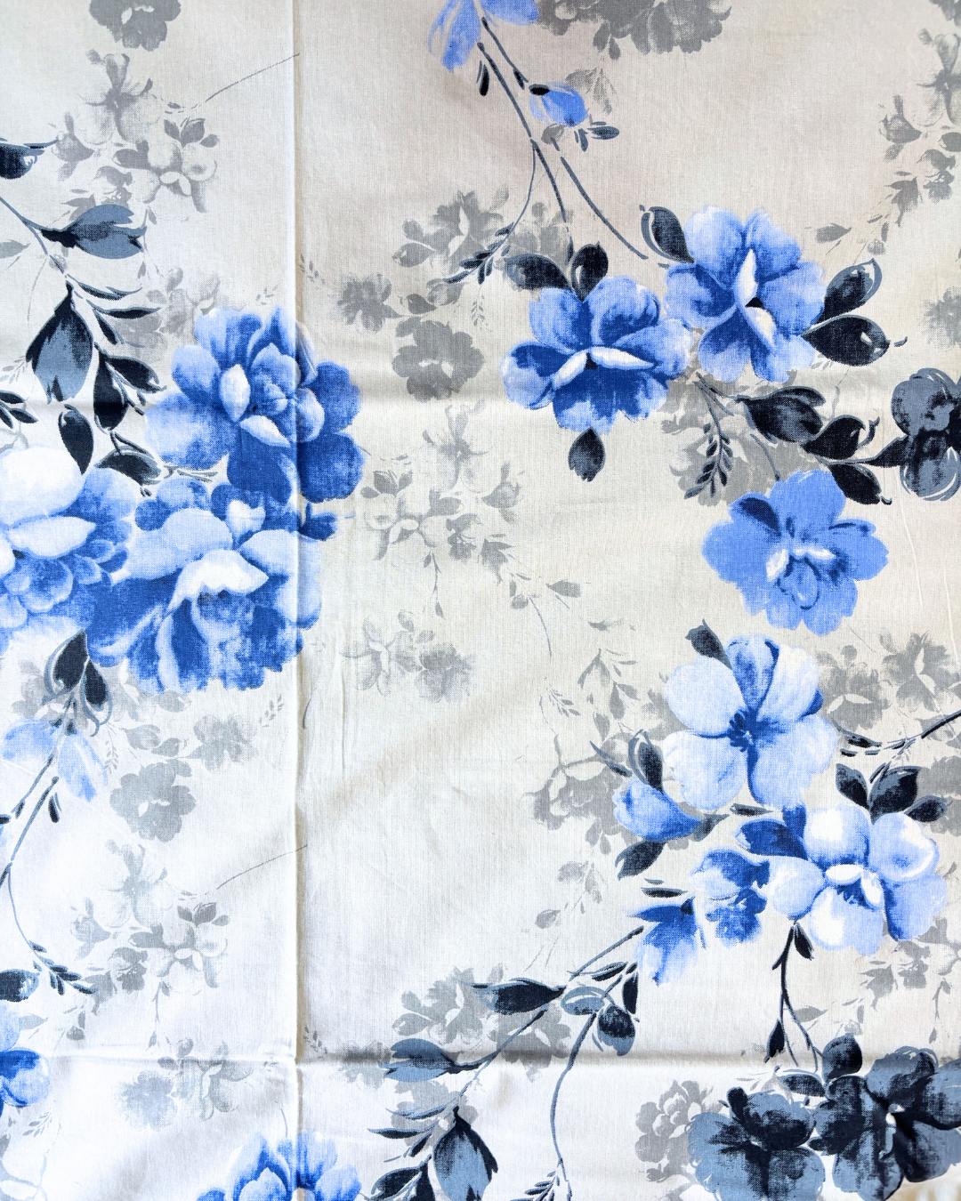 White and Blue Watercolor Floral Double Size Cotton Bedsheet HOME SAARTHI