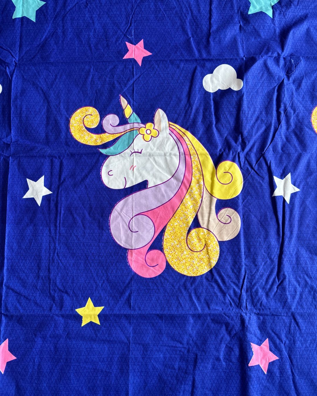 Royal Blue Unicorn & Star Print King Size Bedsheets HOME SAARTHI