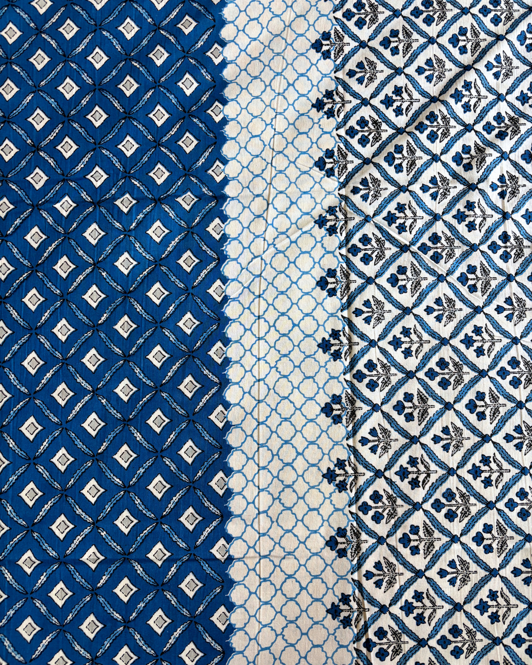 Indigo Blue Geometric Block Print Double Size Cotton Bedsheet HOME SAARTHI