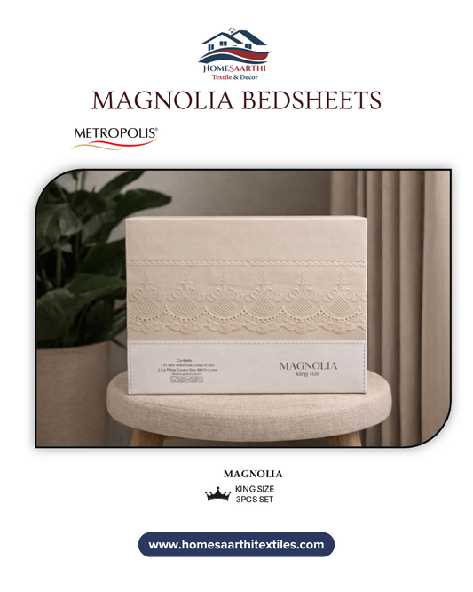 Cream Beige Geometric Laced King Size Magnolia Premium Bedsheet HOME SAARTHI