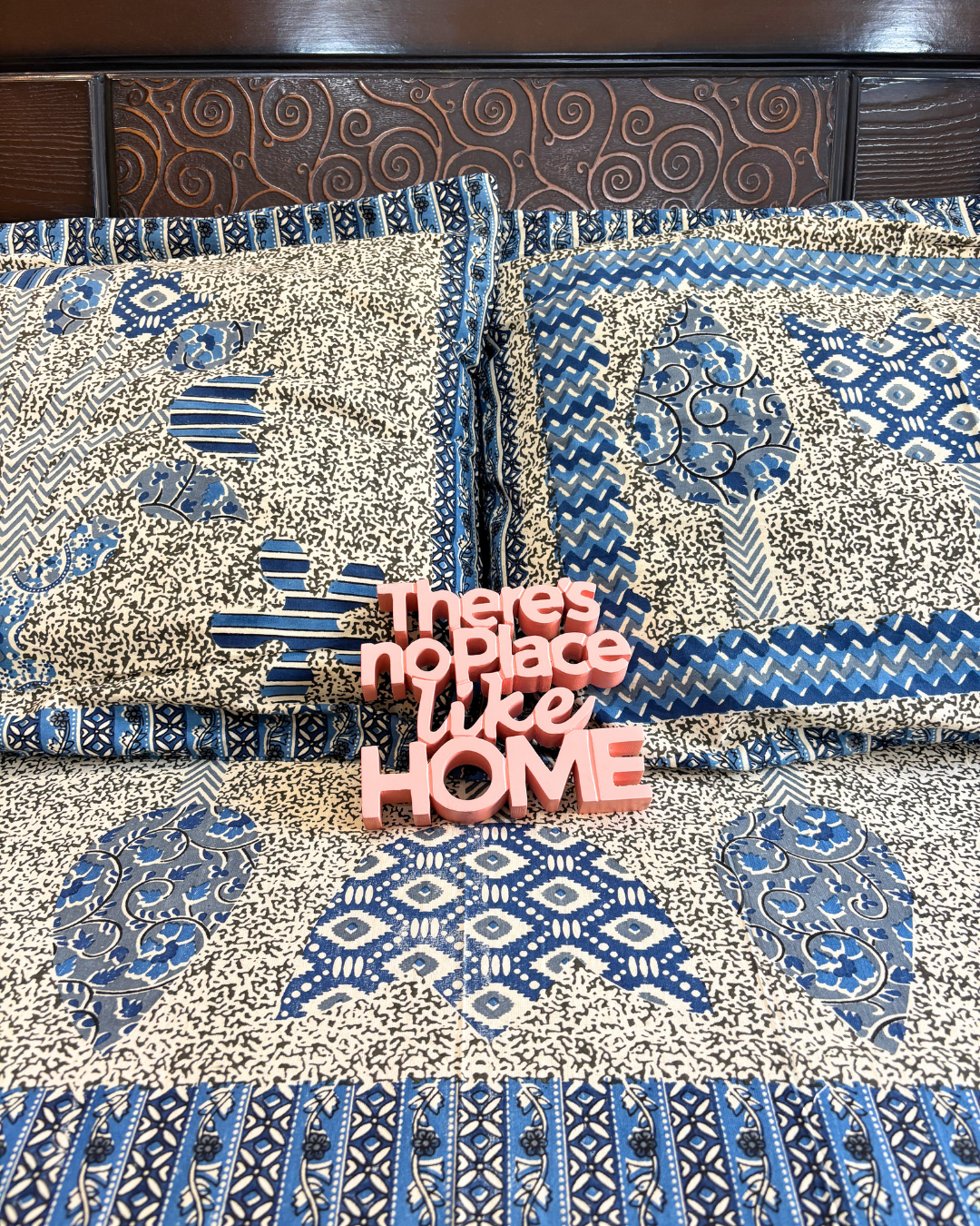 Indigo Blue Abstract Block Print Double Size Cotton Bedsheet HOME SAARTHI