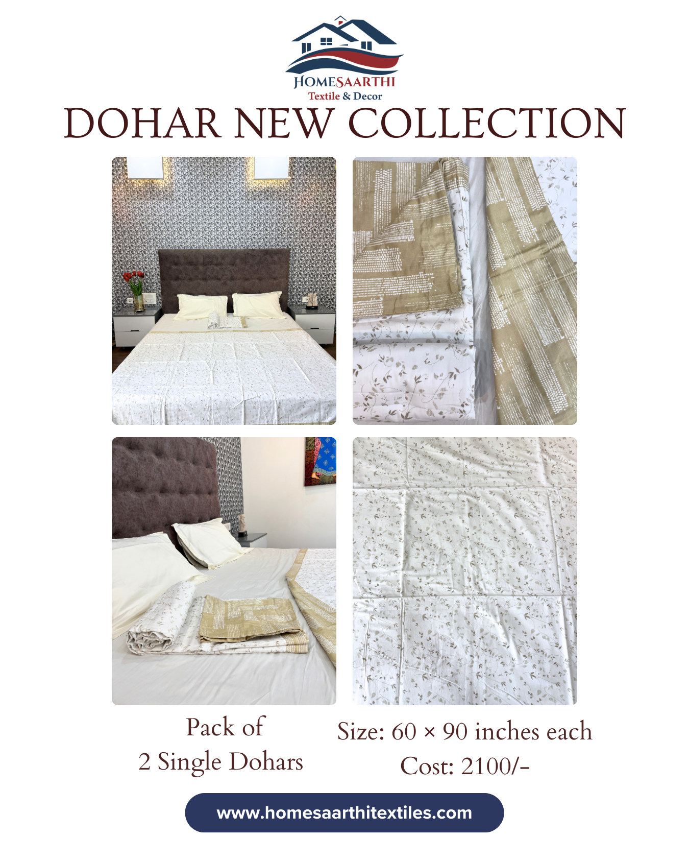 Beige & White Floral with Abstract Geometric Print 3 Layered Mul-Mul Fabric Pure Cotton Double Sided Dohar HOME SAARTHI
