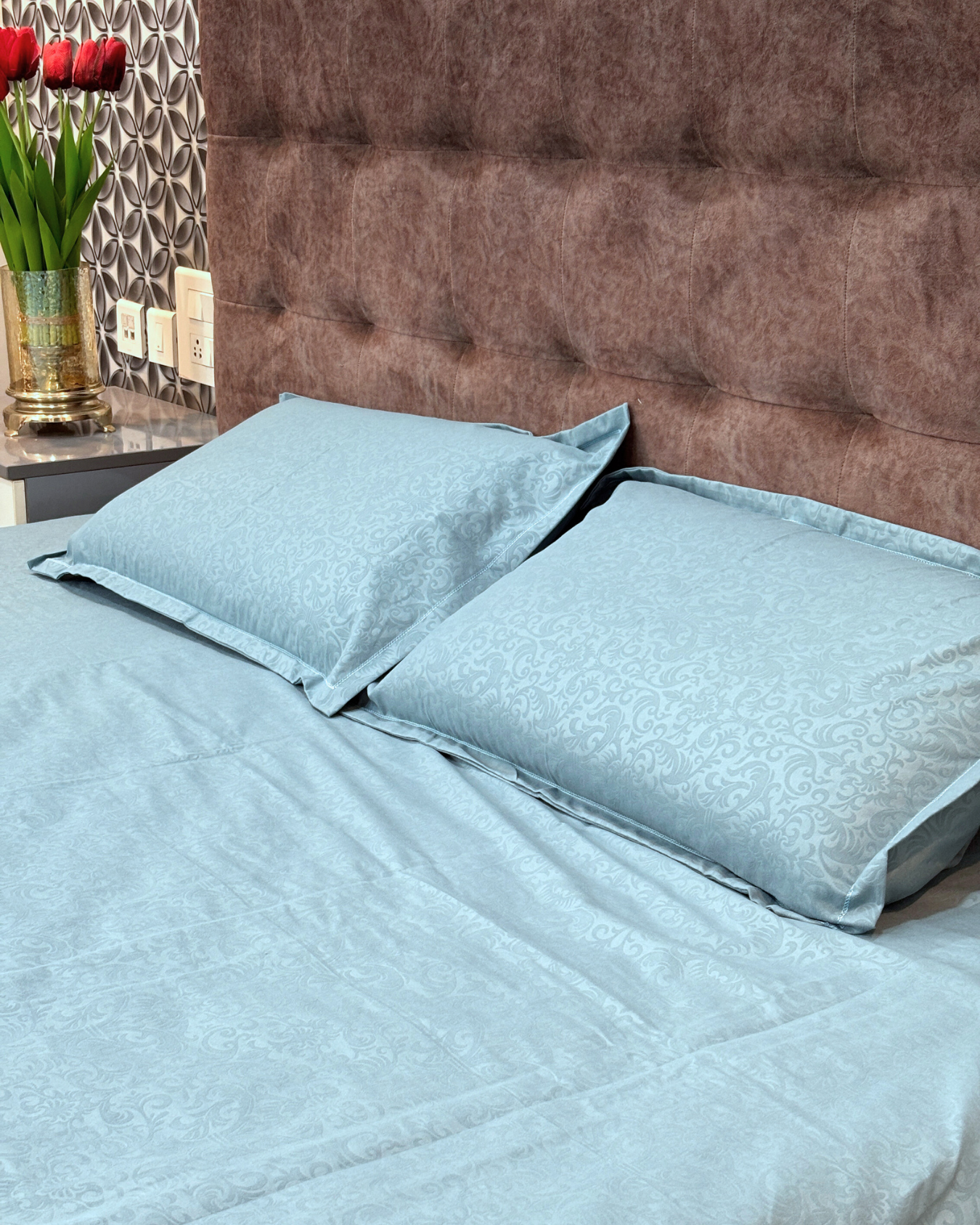 Pastel Blue Floral Classic King Impression Bedsheets HOME SAARTHI