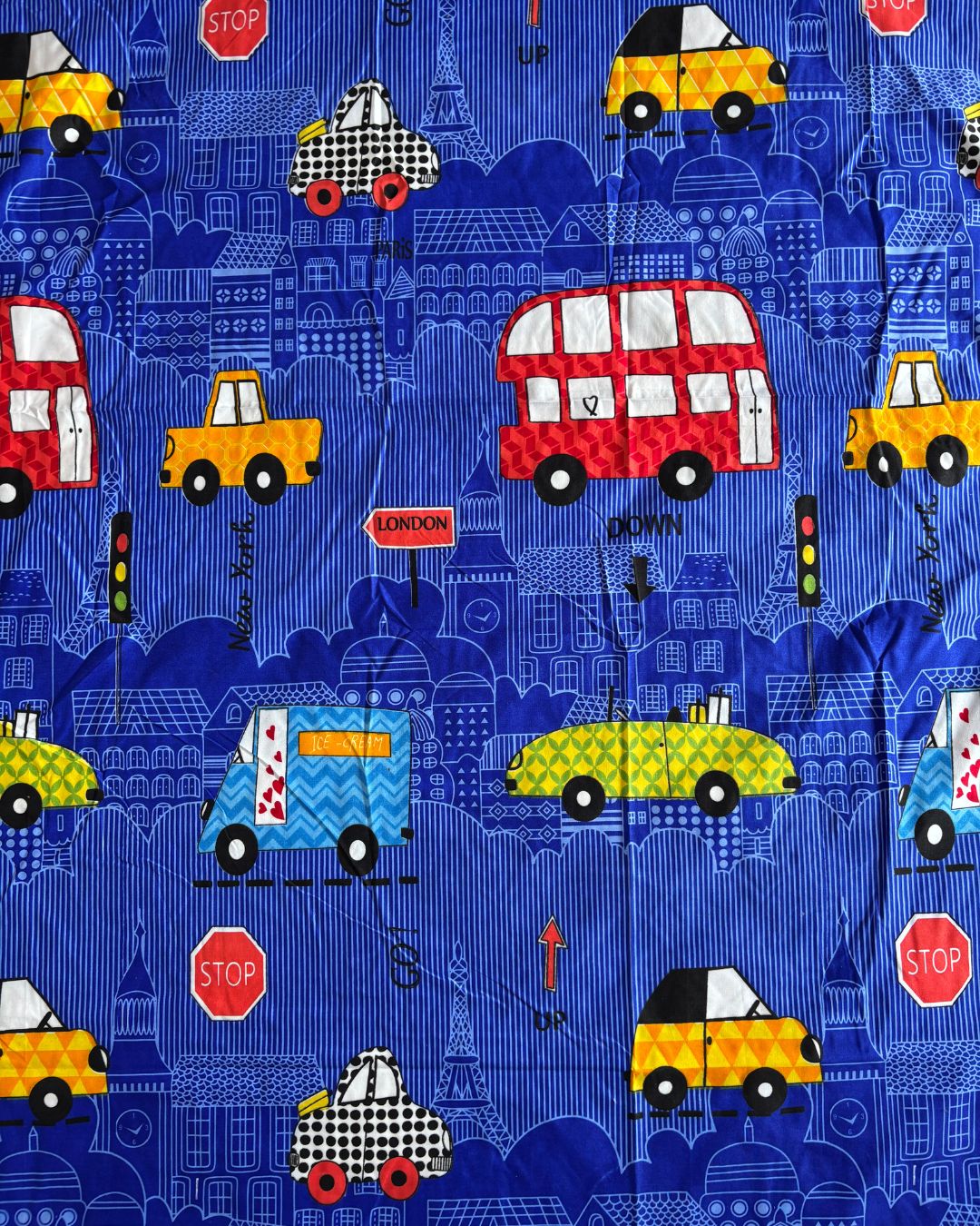 Royal Blue City Traffic Print King Size Bedsheets HOME SAARTHI