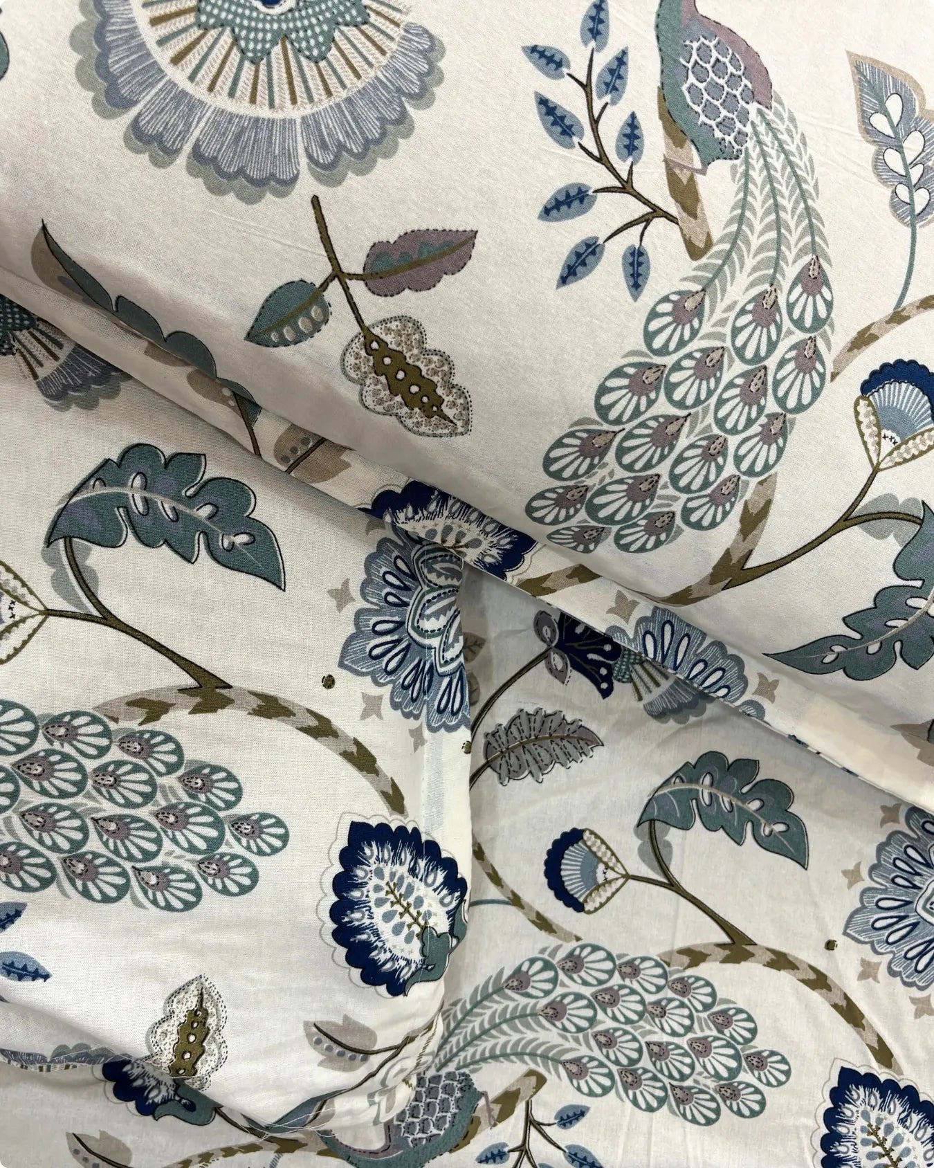 Blue and Olive Floral Premium King Fitted Bedsheet With 2 Pillow Covers HOME SAARTHI