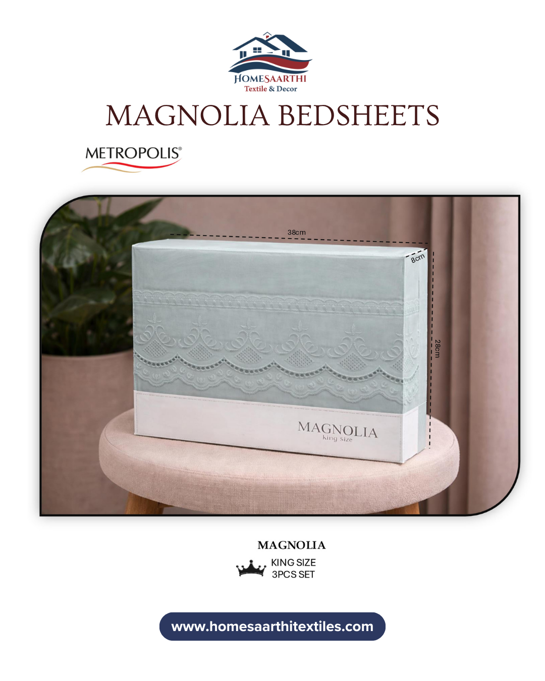 Sage Mint Green Geometric Laced King Size Magnolia Premium Bedsheet HOME SAARTHI