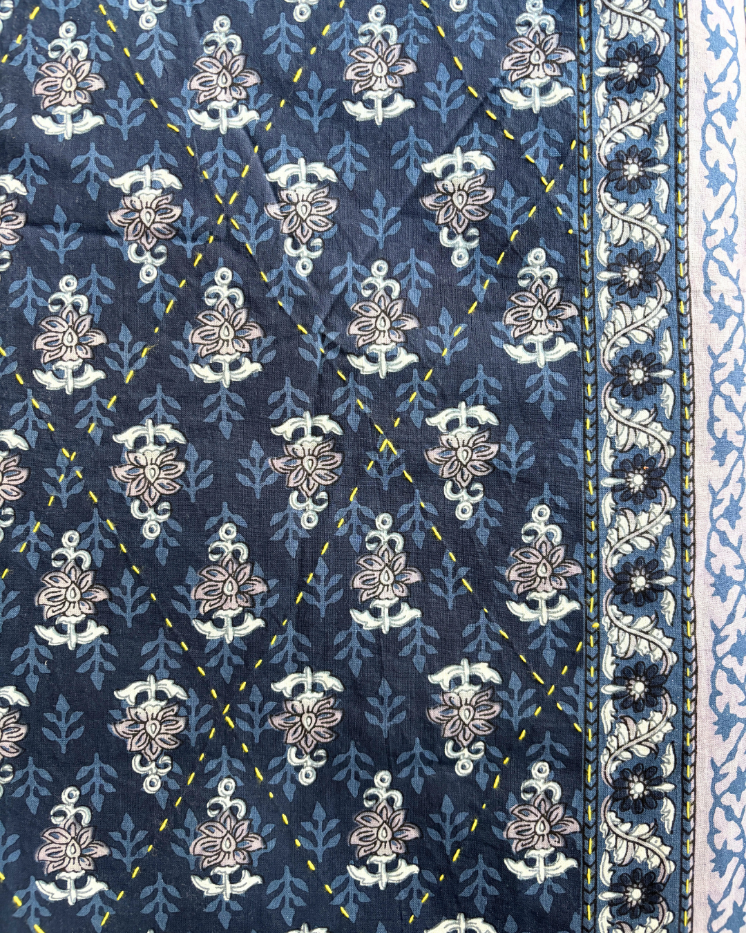 Indigo Blue Floral Block Print Double Size Cotton Bedsheet HOME SAARTHI