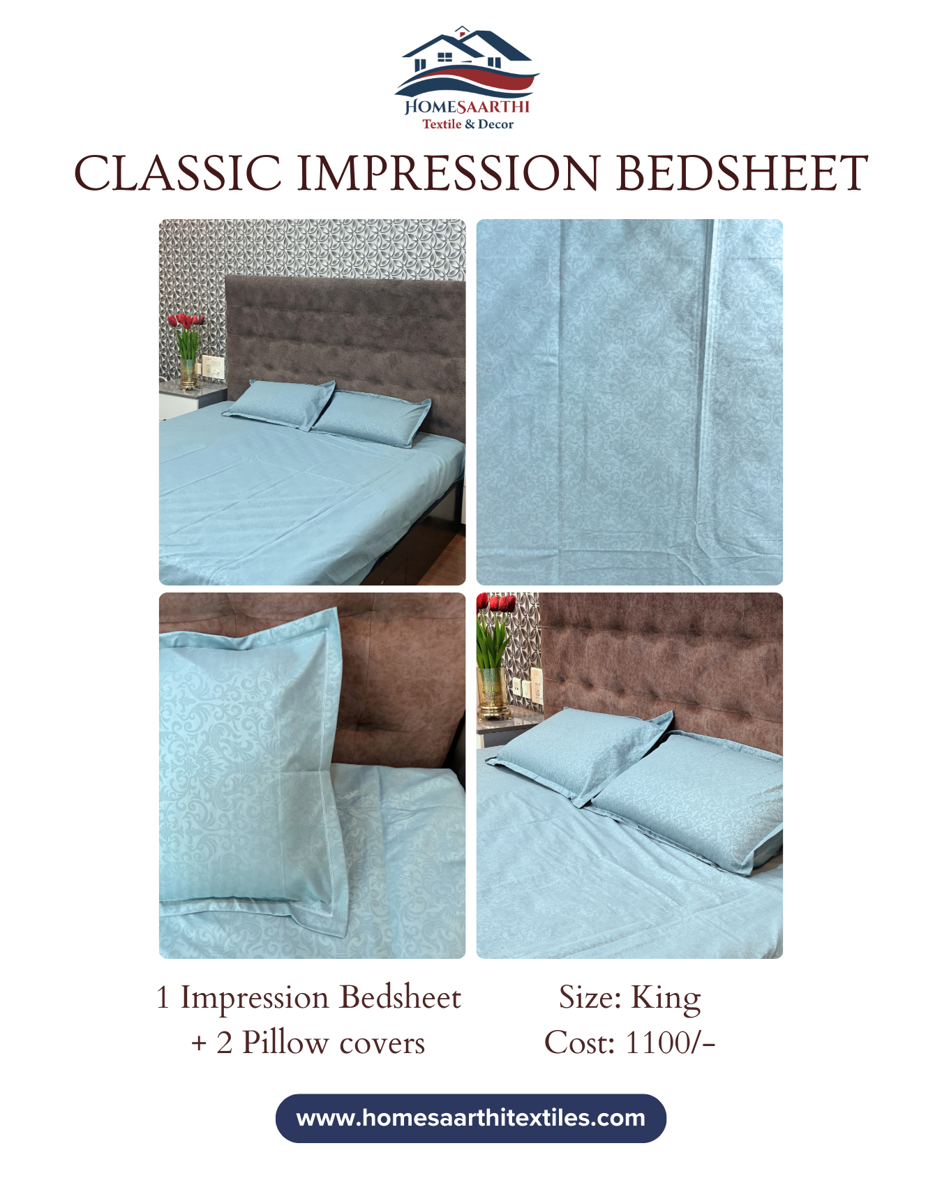 Pastel Blue Floral Classic King Impression Bedsheets HOME SAARTHI