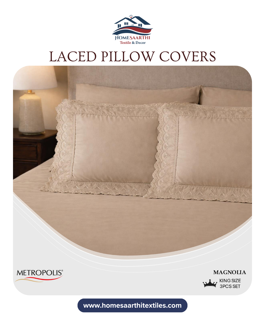 Brown Solid Geometric Laced King Size Magnolia Premium Bedsheet HOME SAARTHI