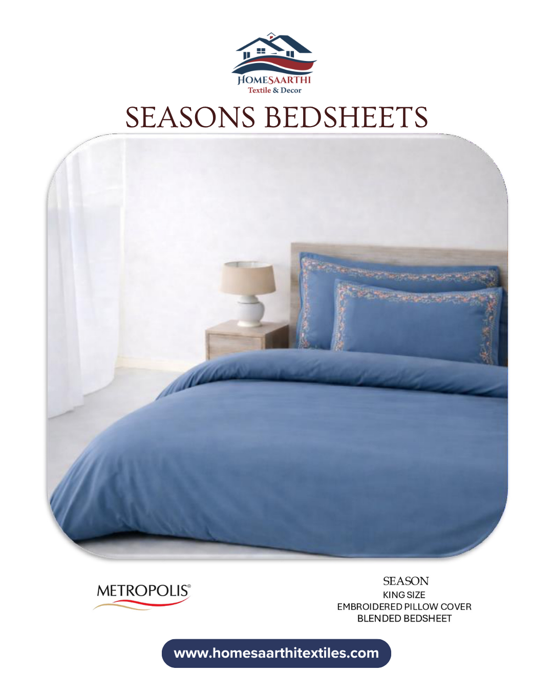 Classic Slate Blue Solid Minimalist King Size Seasons Premium Bedsheet HOME SAARTHI
