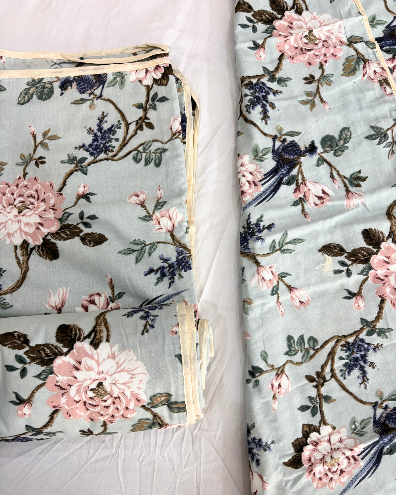 Pastel Mint Green Floral & Bird Print 3 Layered Mul-Mul Fabric Pure Cotton Dohar