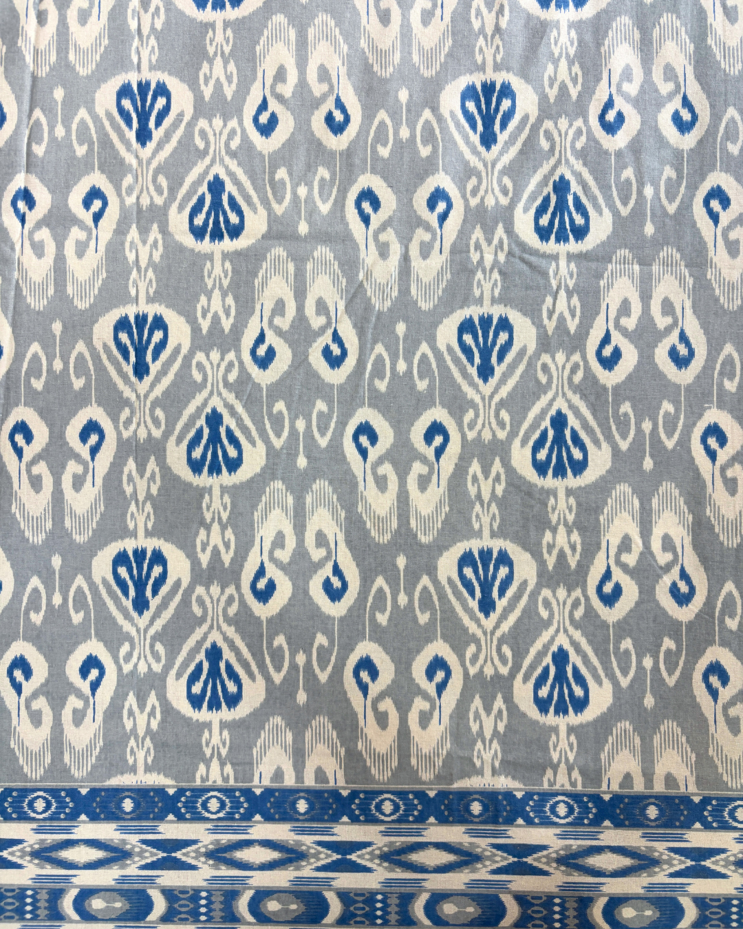 Grey and Blue Ikat Geometric King Size Cotton Bedsheet HOME SAARTHI