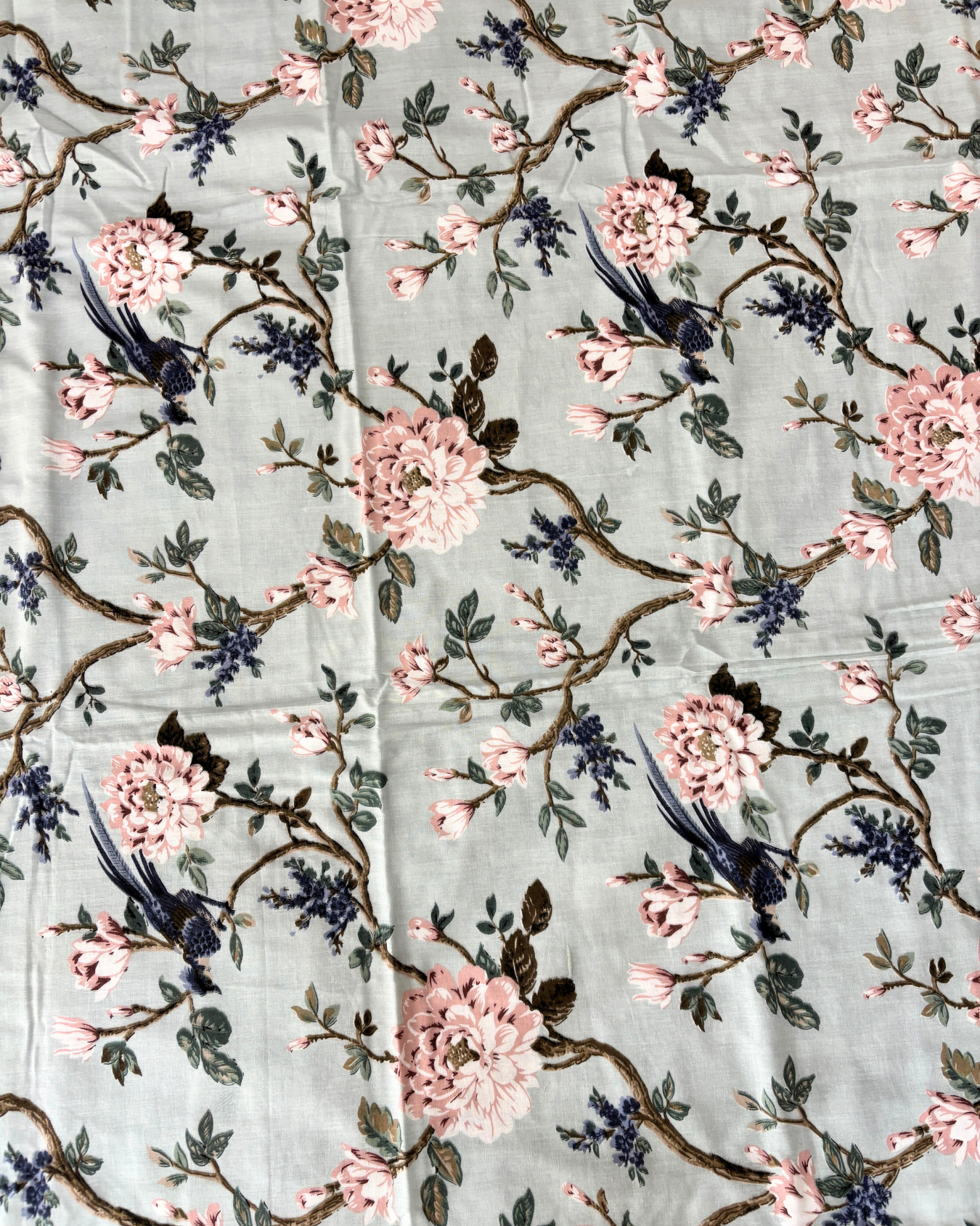 Pastel Mint Green Floral & Bird Print 3 Layered Mul-Mul Fabric Pure Cotton Dohar