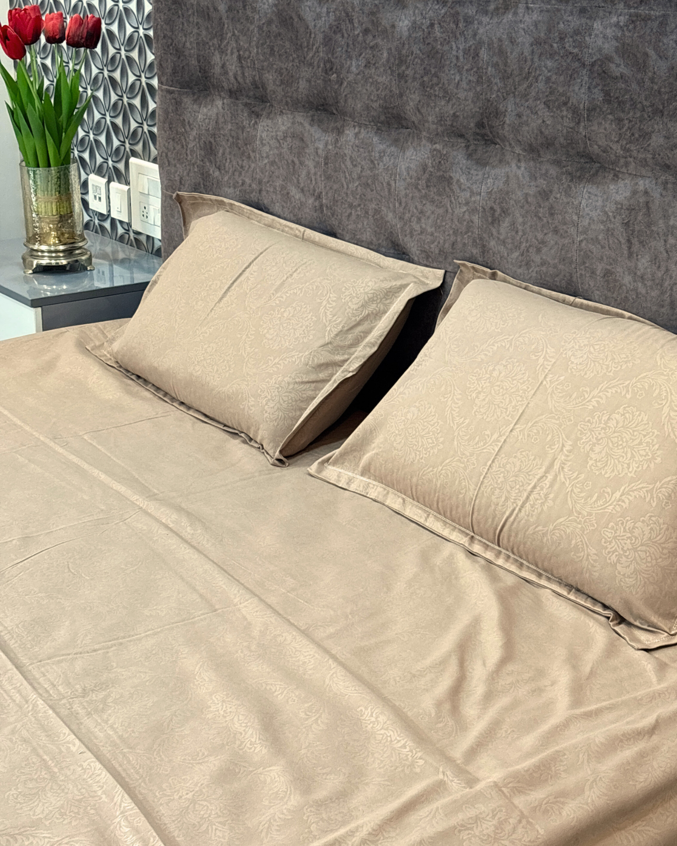 Beige Gold Floral Classic King Impression Bedsheets